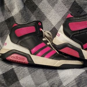 Black, White, Pink Hightop Adidas